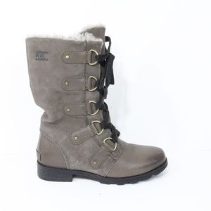 Sorel Winter Boots sz 6 Emelie Lace up Women Waterproof Shoes faux fur Lined